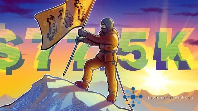 Le prix du Bitcoin est fixé pour les meilleurs gains depuis le quatrième trimestre 2024 avec une clôture mensuelle de 77,5 000 $