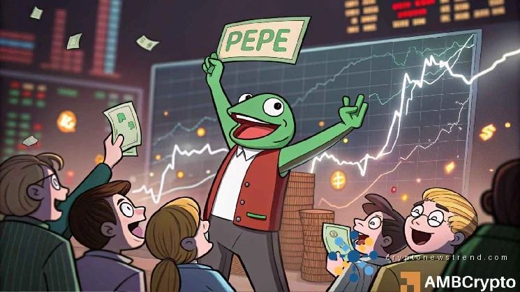Meme-based cryptocurrency PEPE surges double digits, shattering stagnant price spell amid growing investor buzz